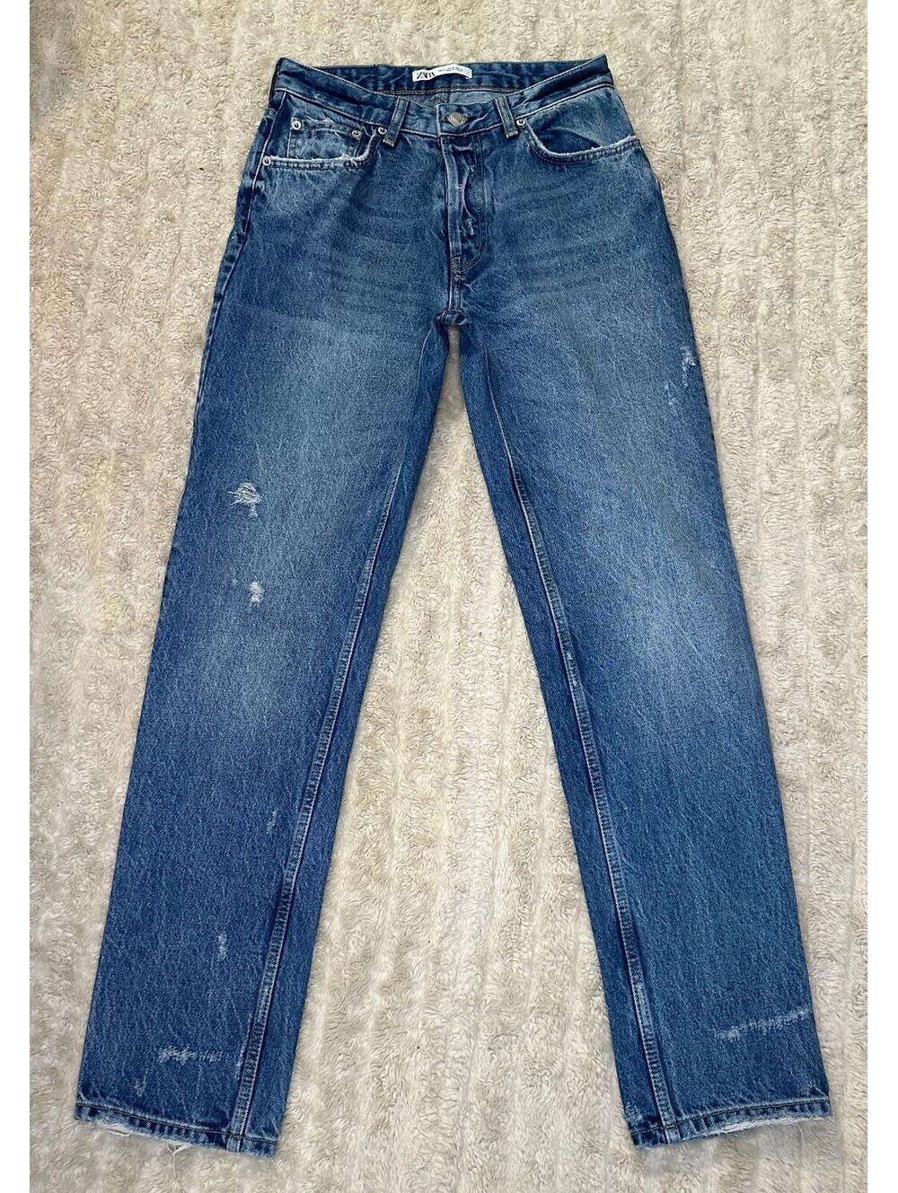 Zara distressed medium wash button-up straight leg denim jeans Size 30 indie Y2K